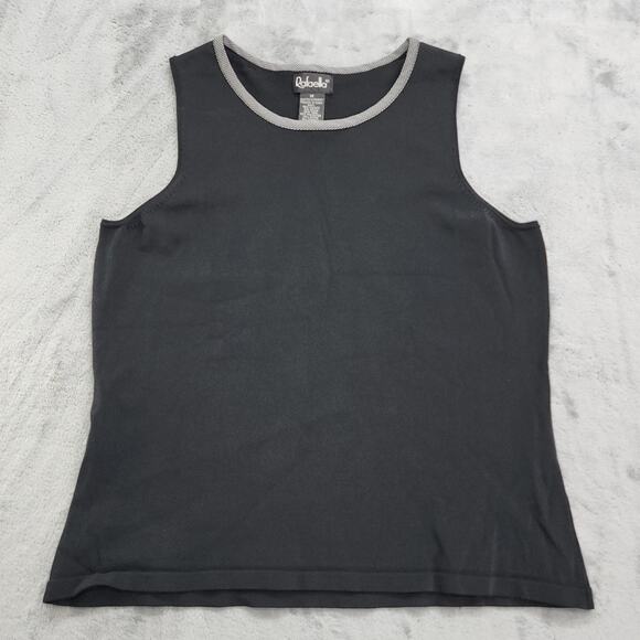 Rafaella Top Womens M Black White Houndstooth Trim Sleeveless Stretch Knit Shell - Picture 1 of 9